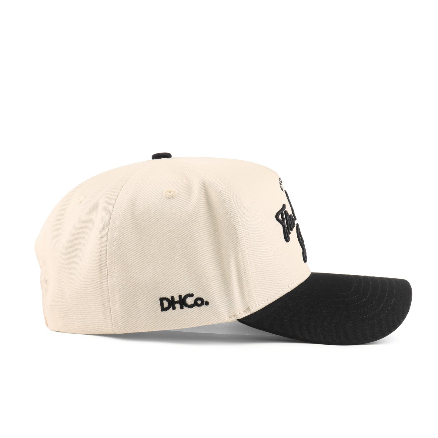 Script Hat Beige and Black Trucker Hat Destination Hat Co.