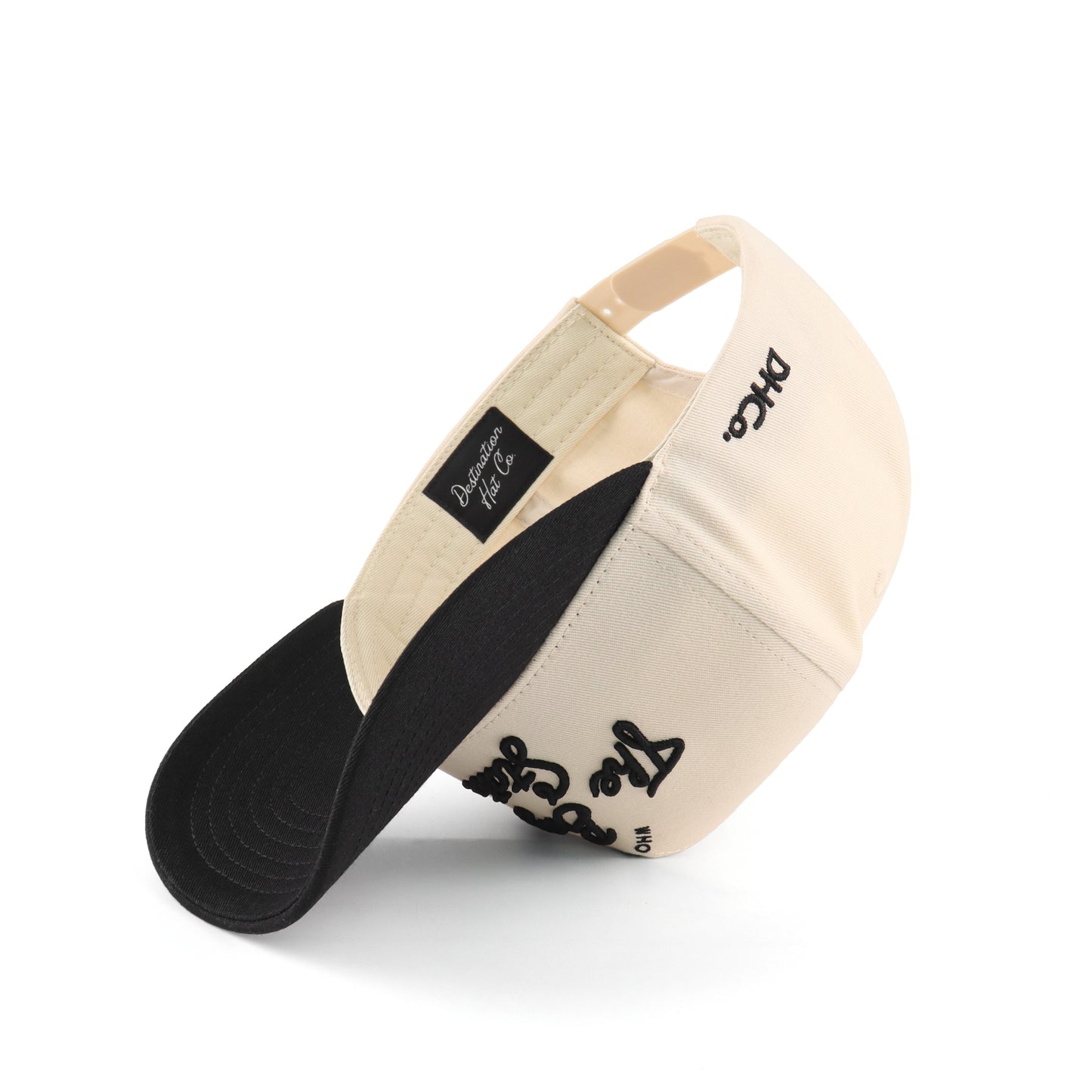 Script Hat Beige and Black Trucker Hat Destination Hat Co.