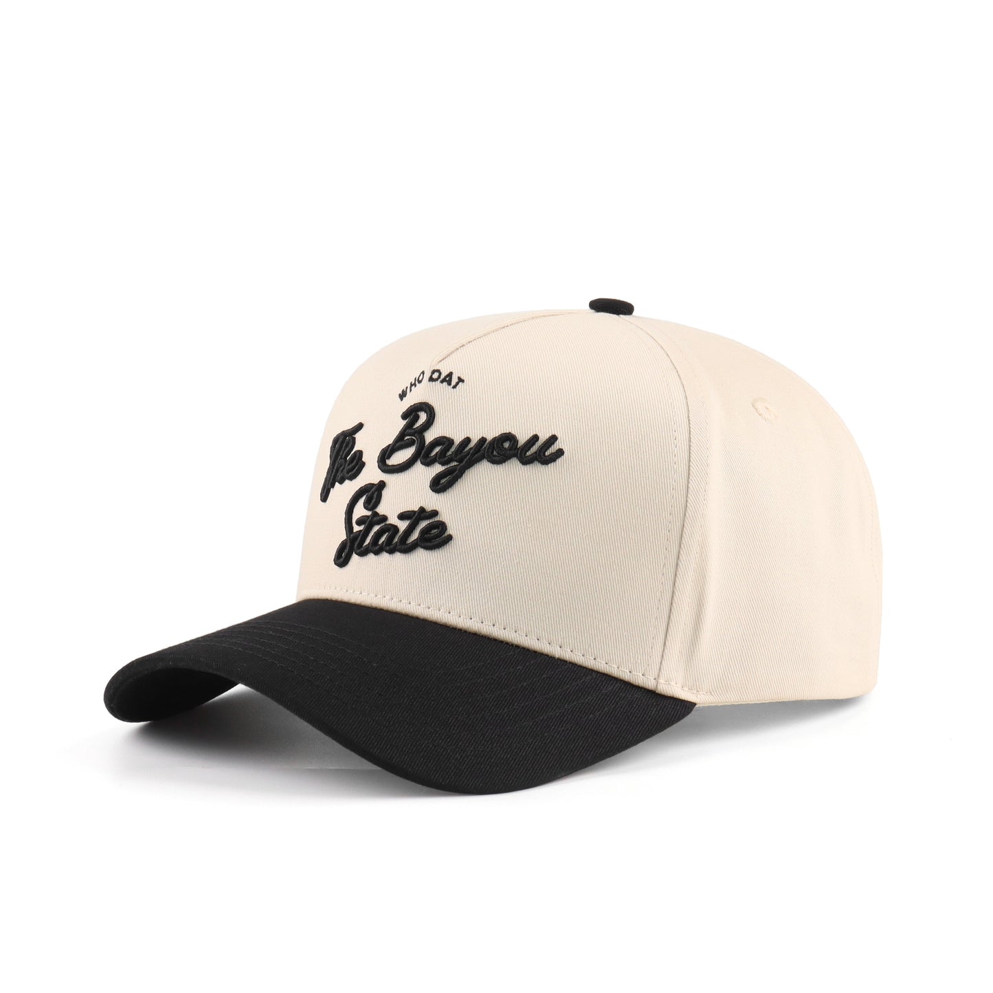 Script Hat Beige and Black Trucker Hat Destination Hat Co.
