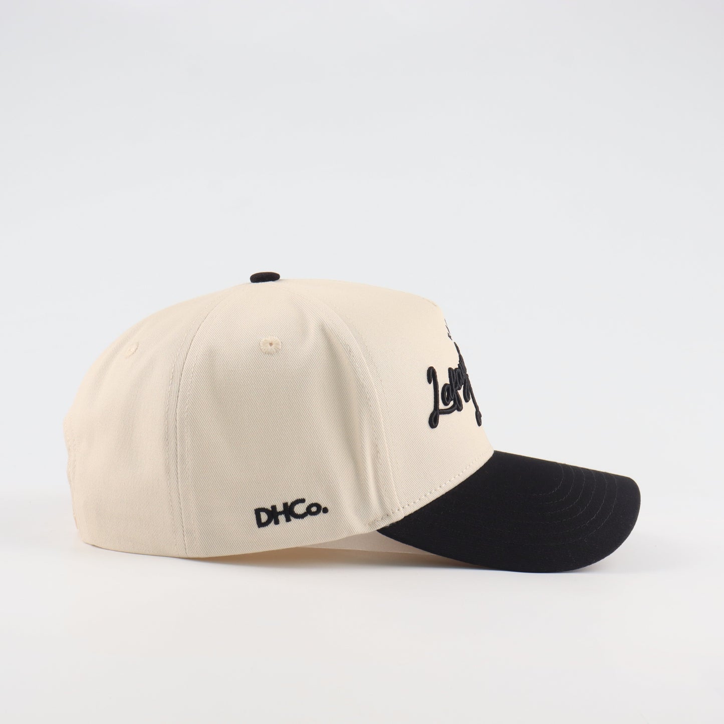 Beige and Black Pre-curved Trucker Script Hat Lafayette