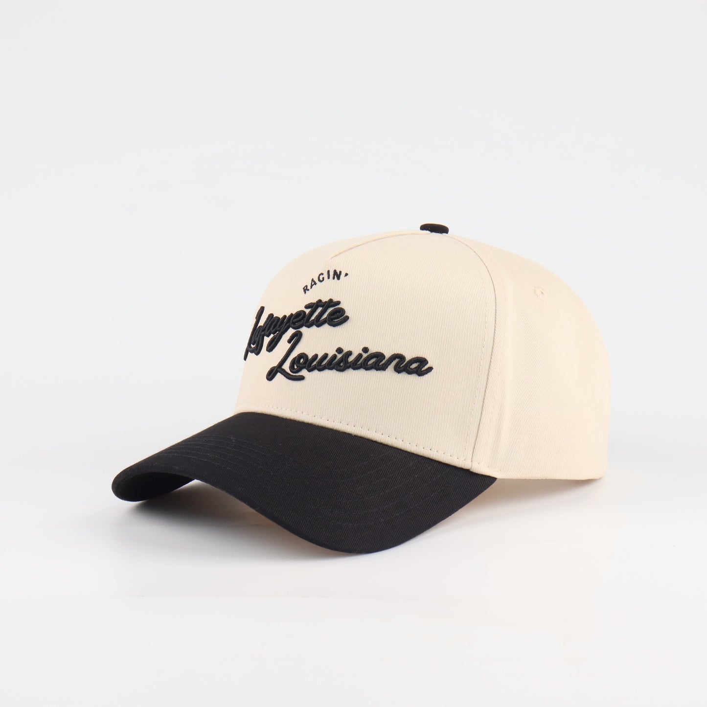 Beige and Black Pre-curved Trucker Script Hat Lafayette
