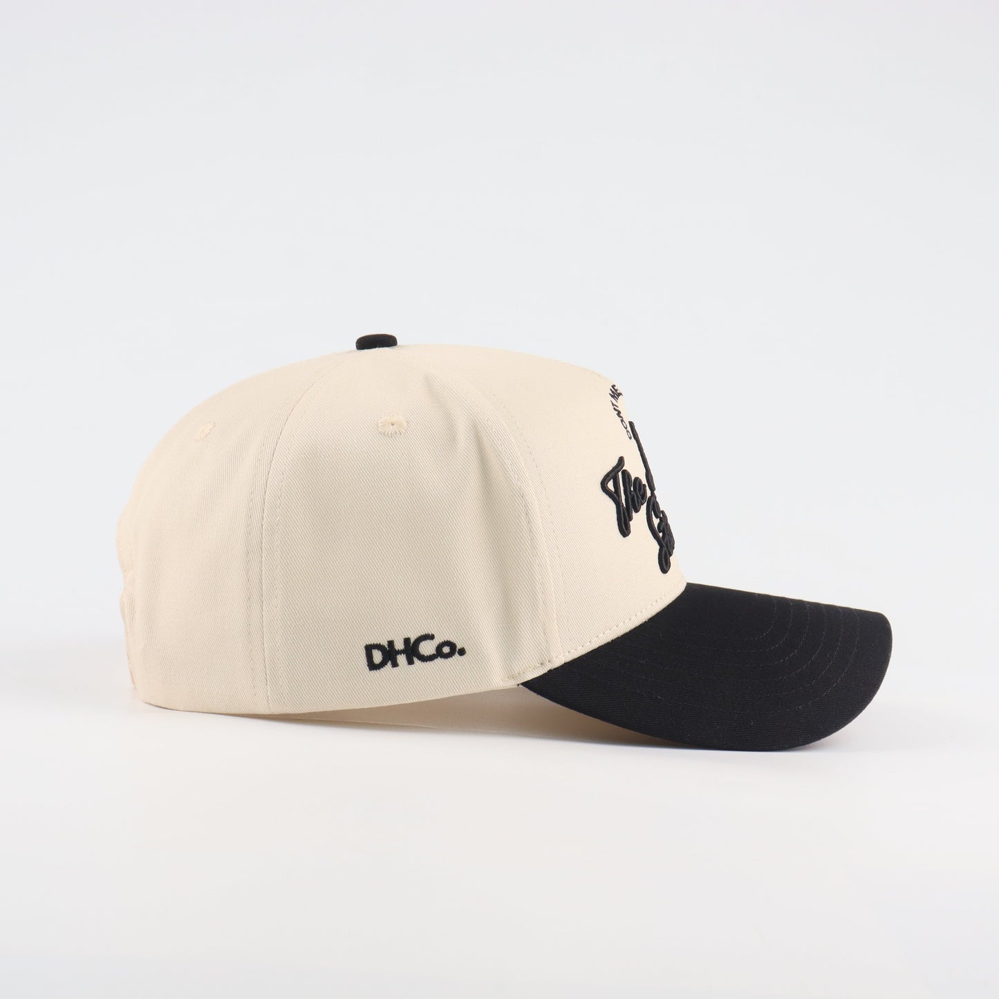 Lone Star Script Beige and Black Pre-curved Trucker Hat Destination Hat Co.