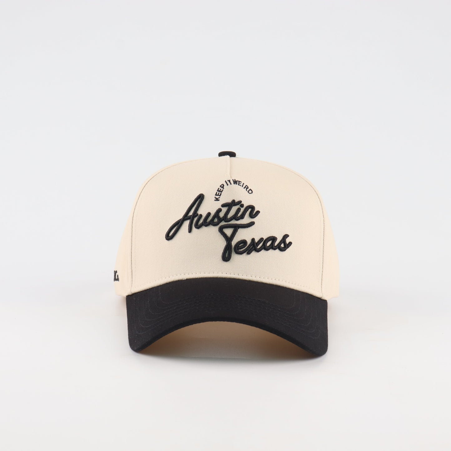 Script Hat Pre-curved Trucker Hat Beige and Orange Austin