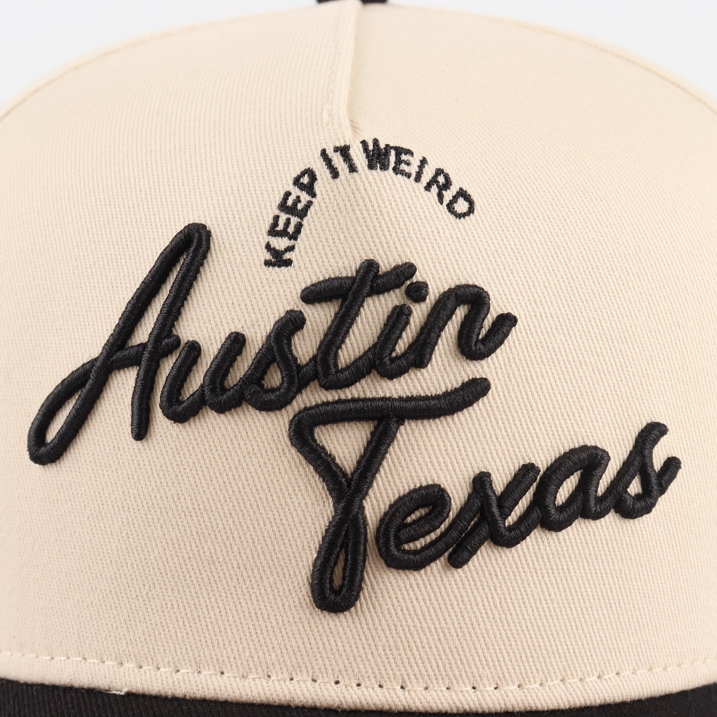 Script Hat Pre-curved Trucker Hat Beige and Orange Austin