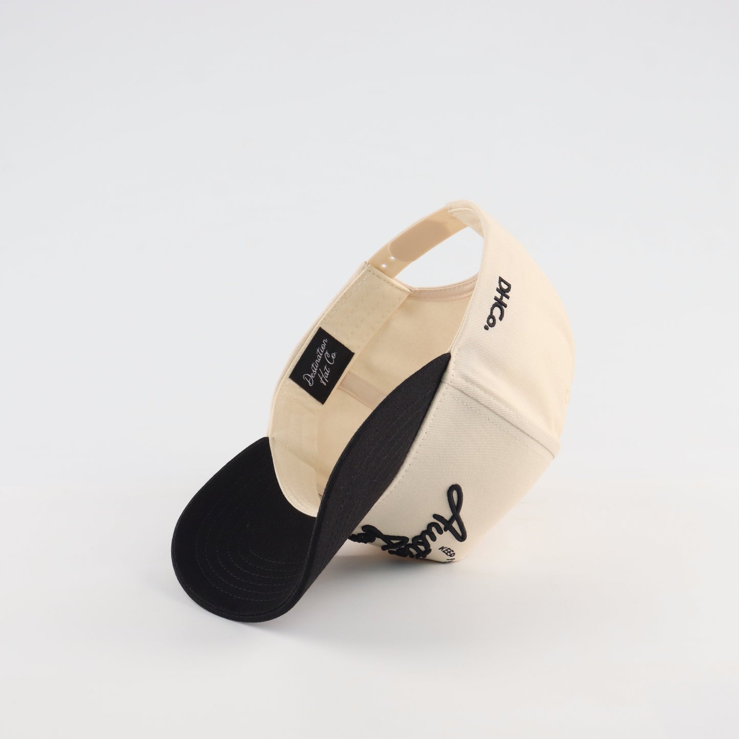 Script Hat Pre-curved Trucker Hat Beige and Orange Austin