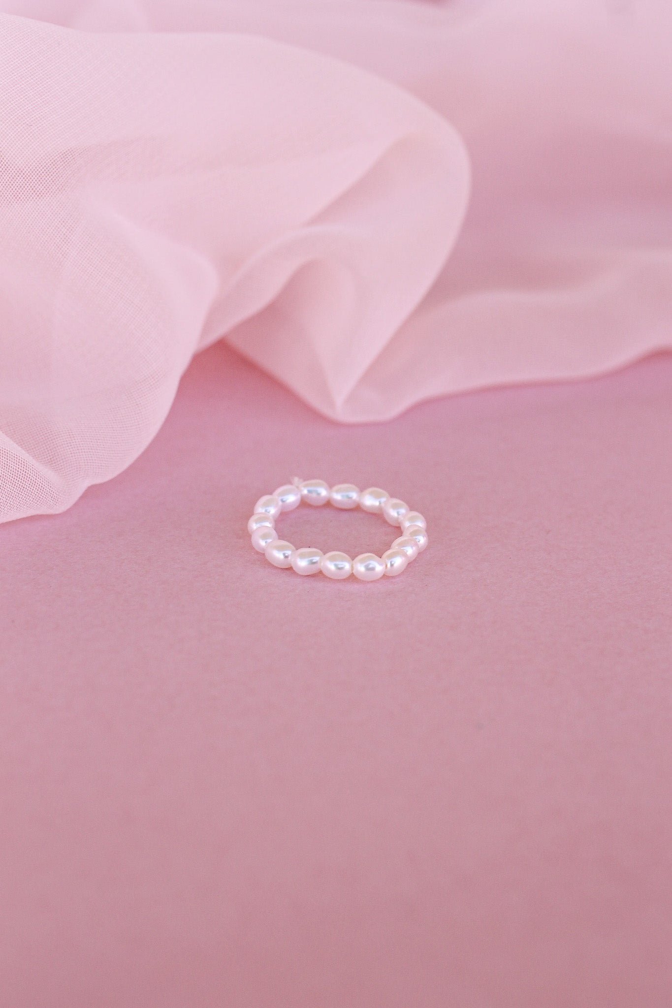 Freshwater Pearl Stretch Ring Elastic Real Pearl Ring Rose & Clay