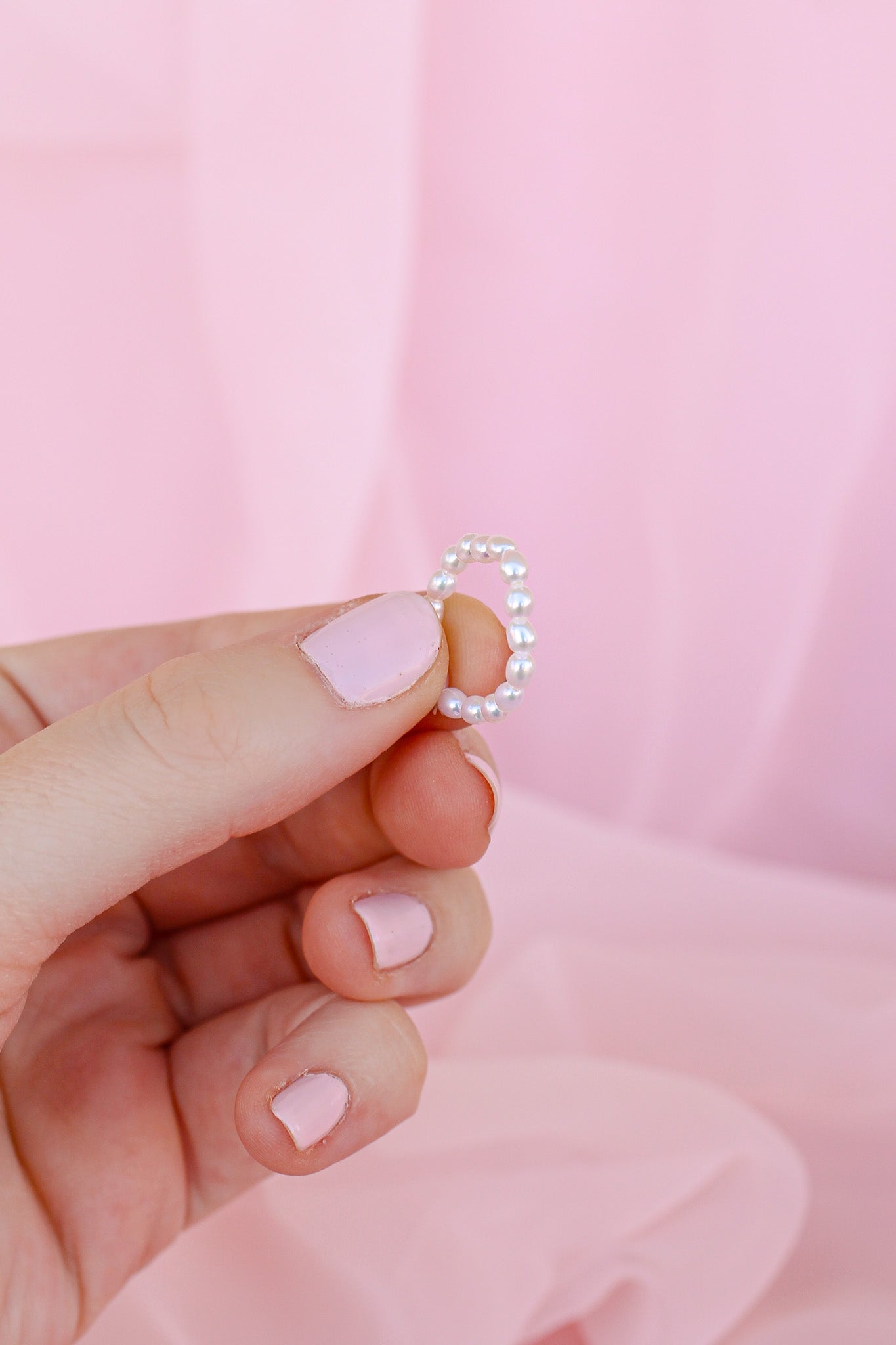 Freshwater Pearl Stretch Ring Elastic Real Pearl Ring Rose & Clay