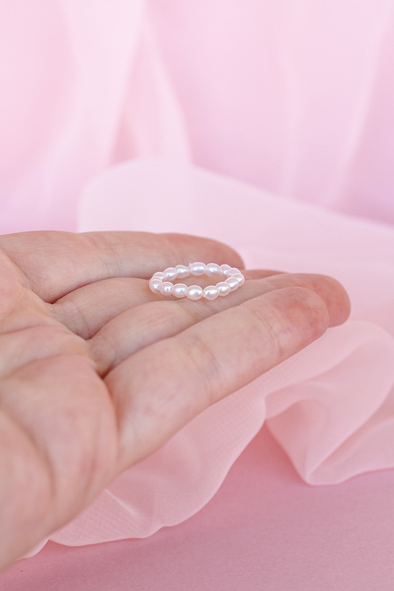 Freshwater Pearl Stretch Ring Elastic Real Pearl Ring Rose & Clay