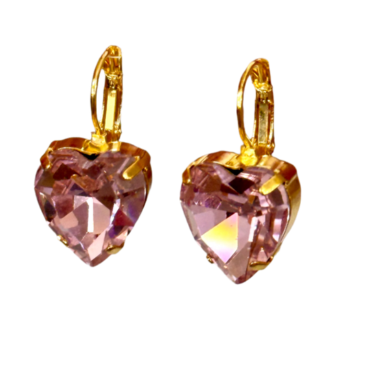 Pink Heart Crystal Earrings Petite Post Back Jewelry Nora