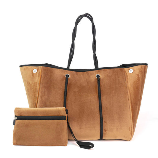 Neoprene Large Chestnut Brown Velvet Tote The Aniella