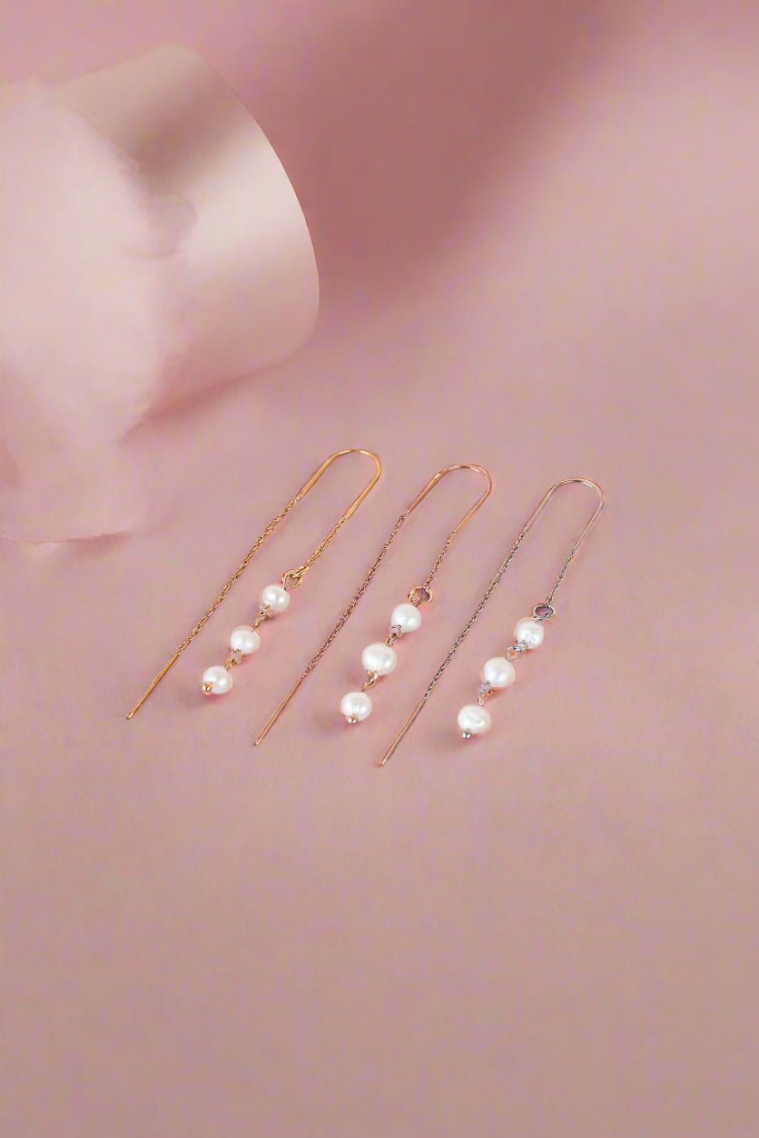 Freshwater Pearl Lightweight Threader Earrings 18k Gold Plated
