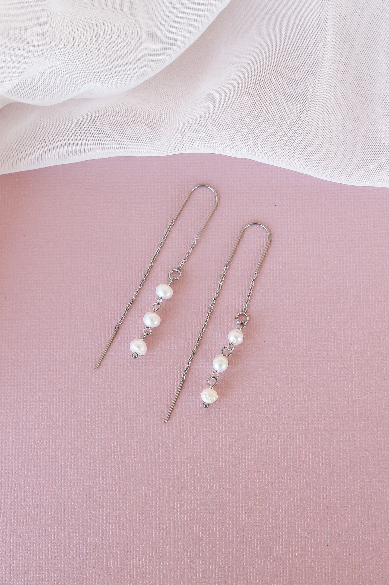 Freshwater Pearl Lightweight Threader Earrings 18k Gold Plated
