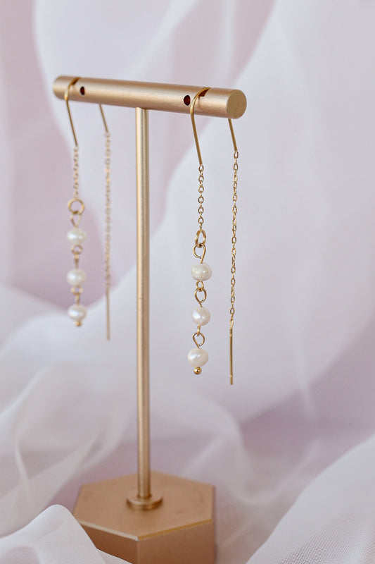 Freshwater Pearl Lightweight Threader Earrings 18k Gold Plated