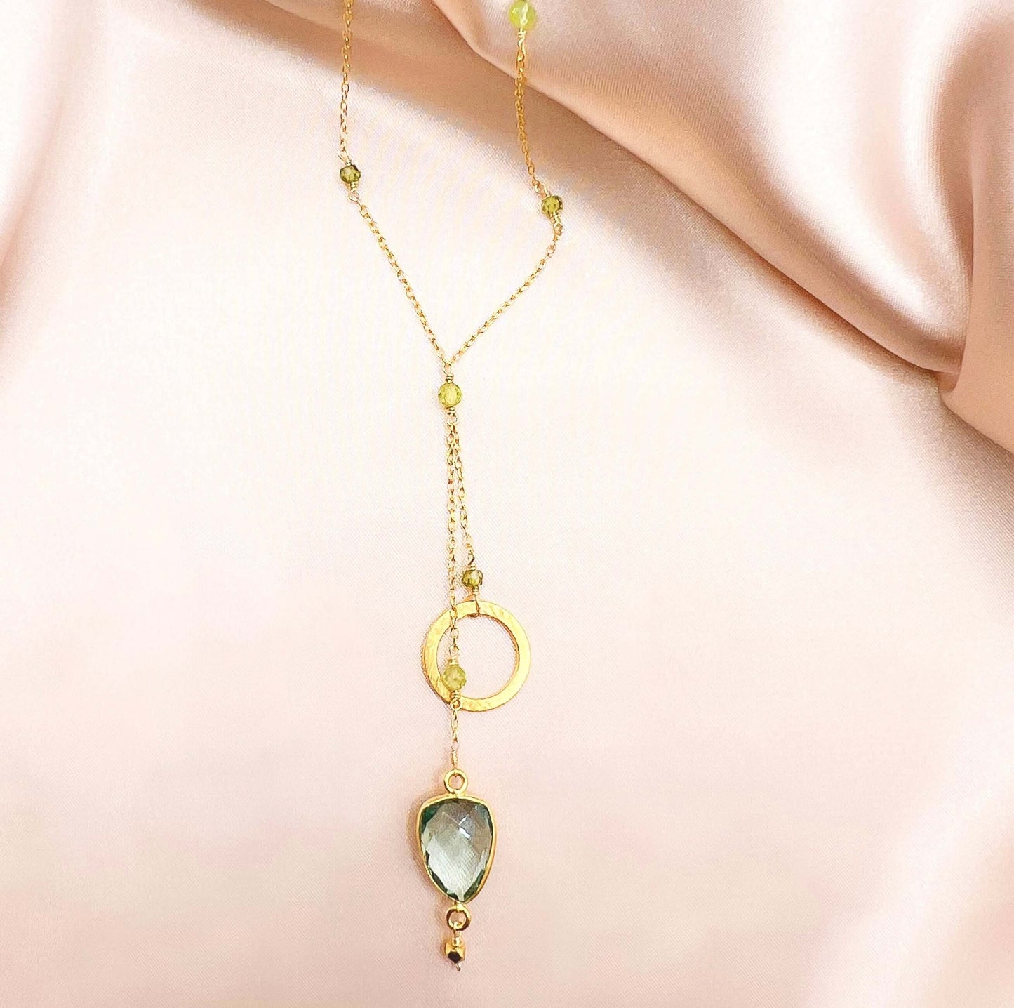 Aquamarine Quartz Ballet Necklace 14k Gold Plated Italian Silver