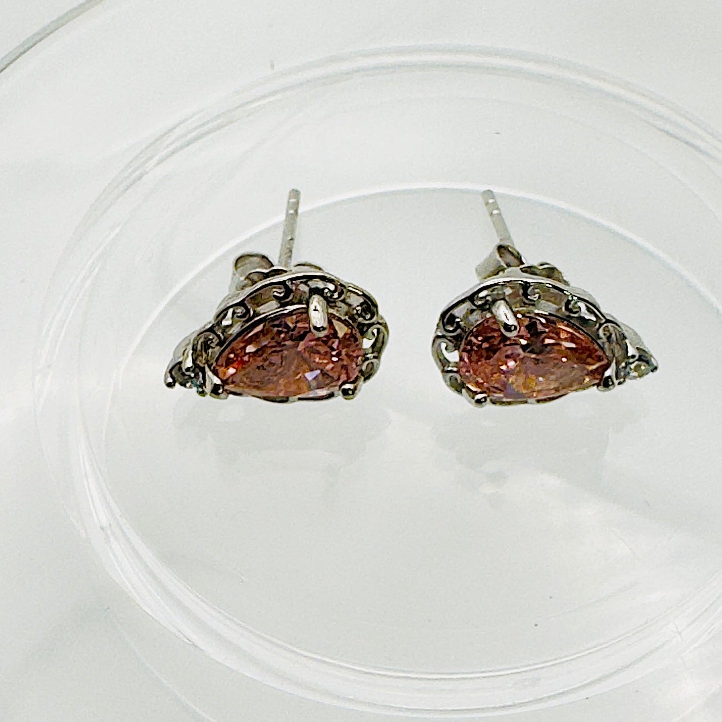 Pink CZ Rhodium Plated Sterling Silver Stud Earrings 925 Silver Amtikiss Casuals