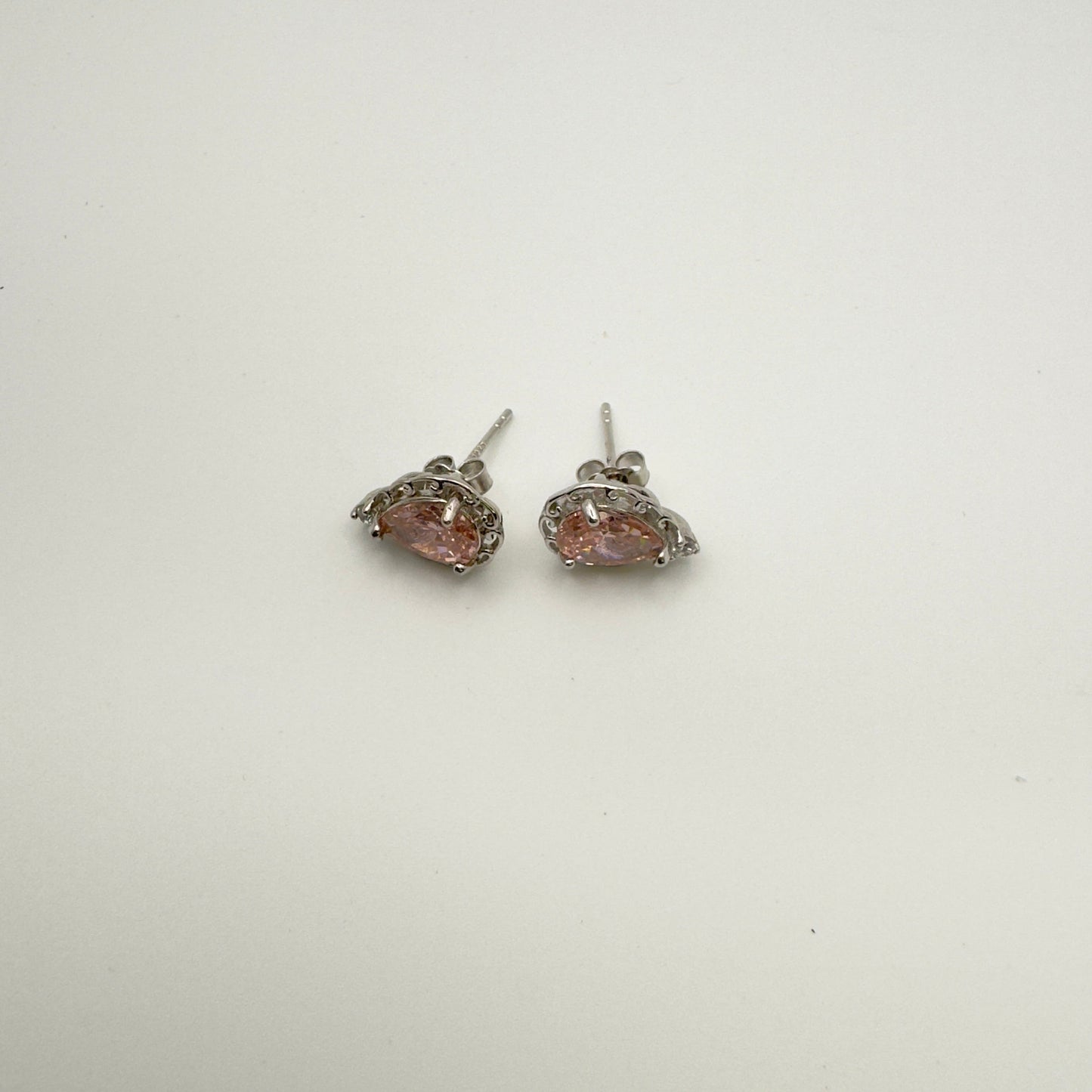Pink CZ Rhodium Plated Sterling Silver Stud Earrings 925 Silver Amtikiss Casuals