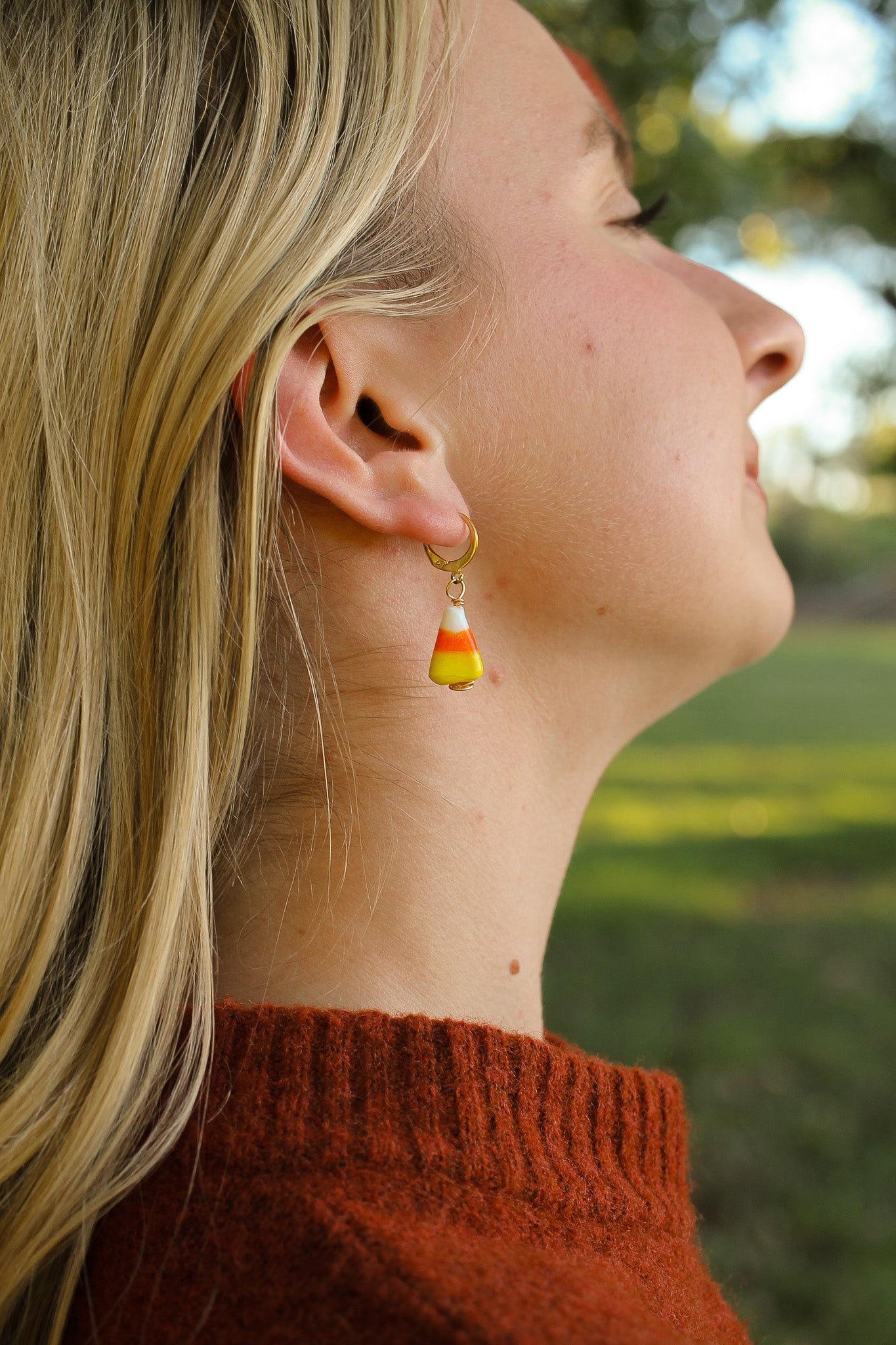 Candy Corn Huggie Hoop 18k Gold Plated Stainless Steel Rose & Clay