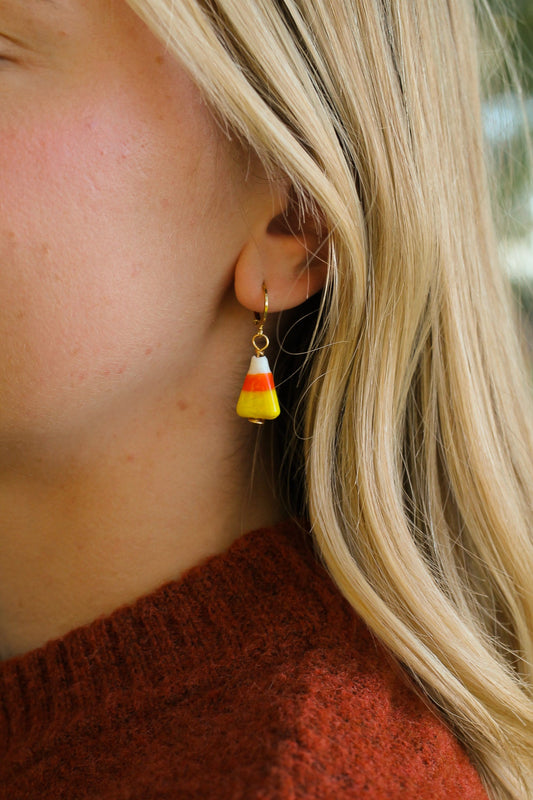 Candy Corn Huggie Hoop 18k Gold Plated Stainless Steel Rose & Clay