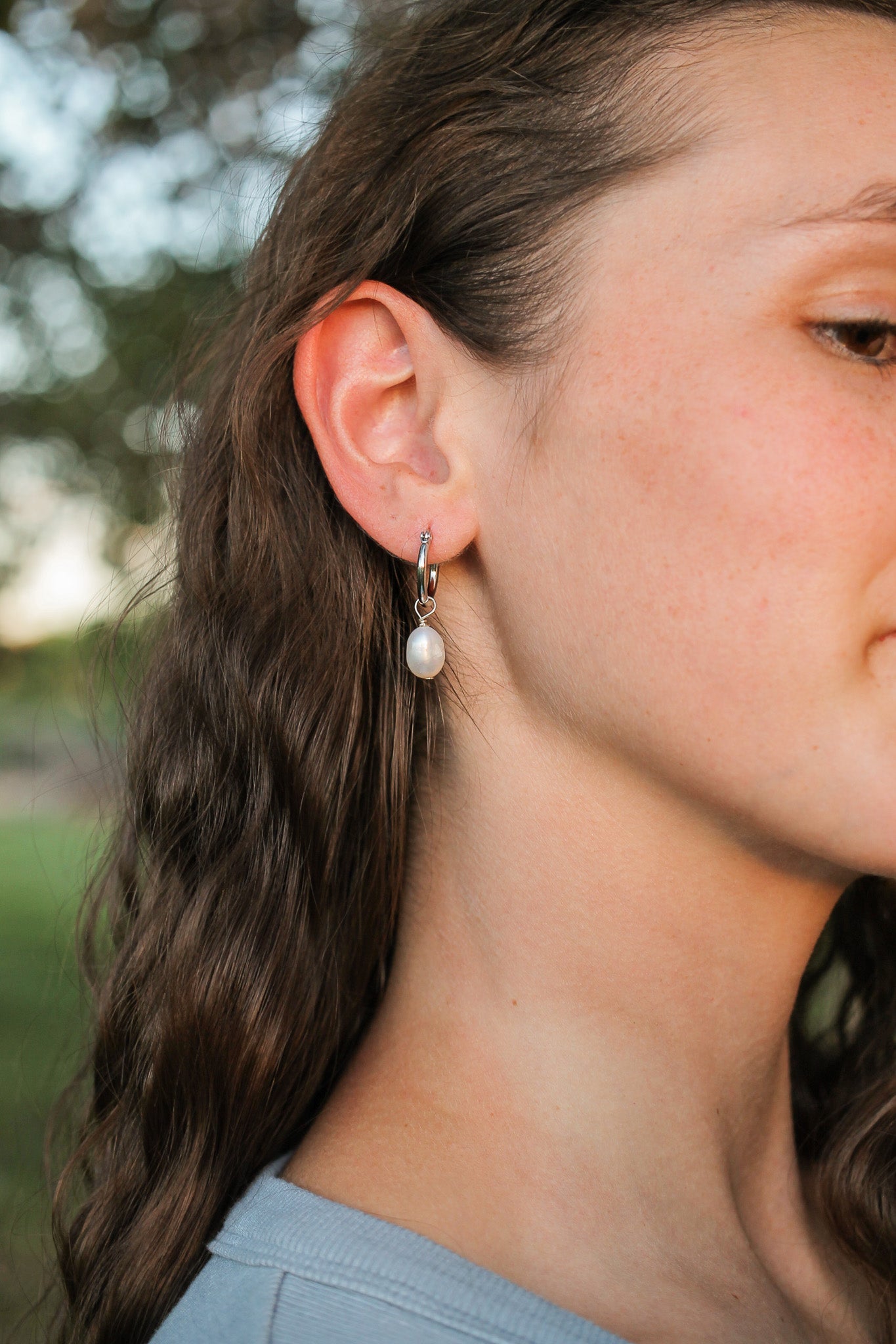 Freshwater Pearl Lightweight Hoop Earring 15mm Cape Cod Hoop