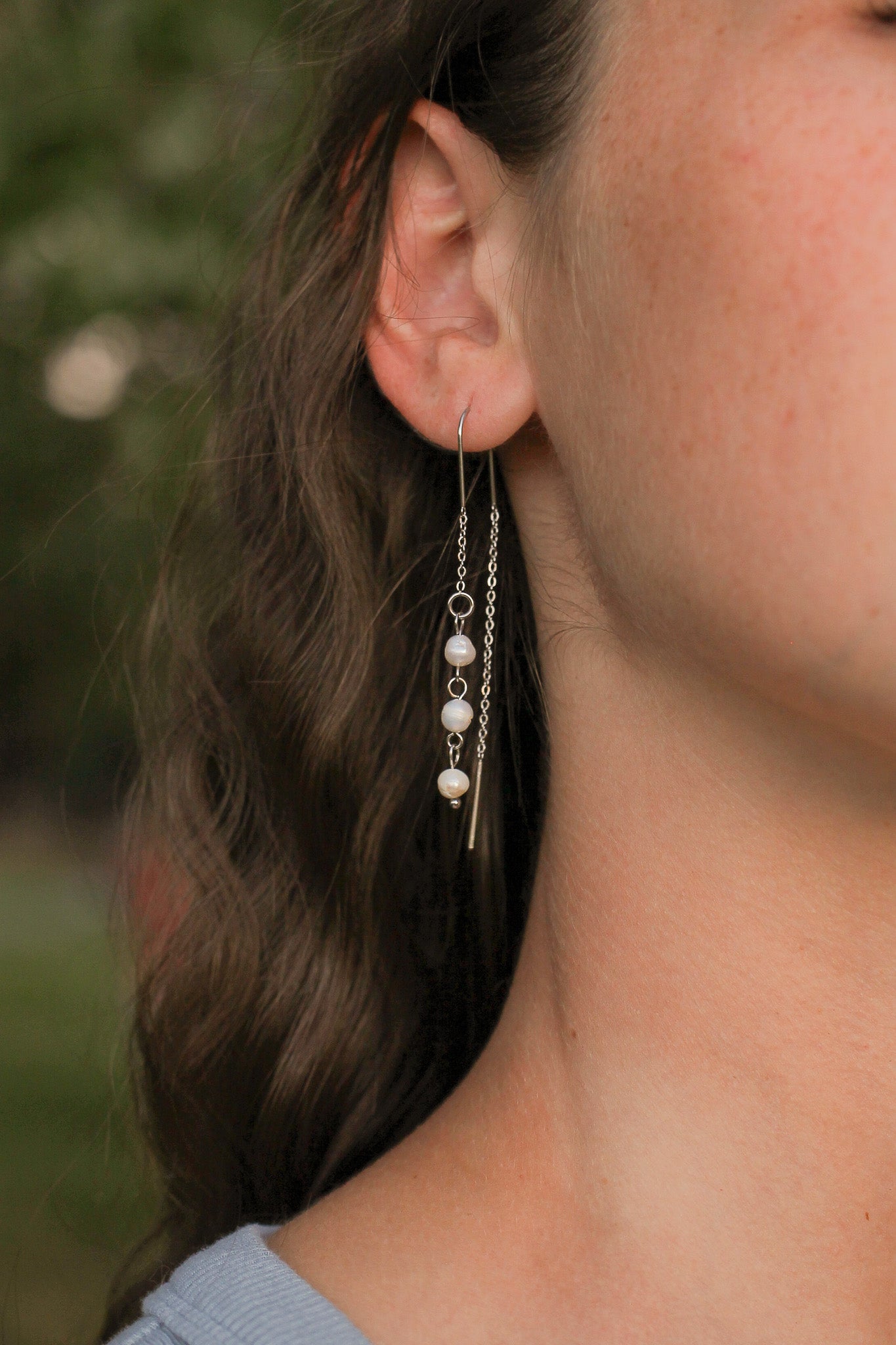 Freshwater Pearl Lightweight Threader Earrings 18k Gold Plated