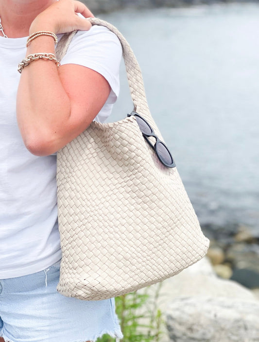Large Woven Vegan Leather Tote Ivory Handbag The Willow