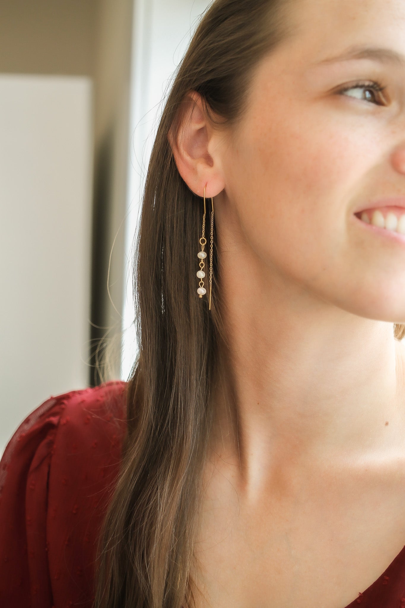 Freshwater Pearl Lightweight Threader Earrings 18k Gold Plated