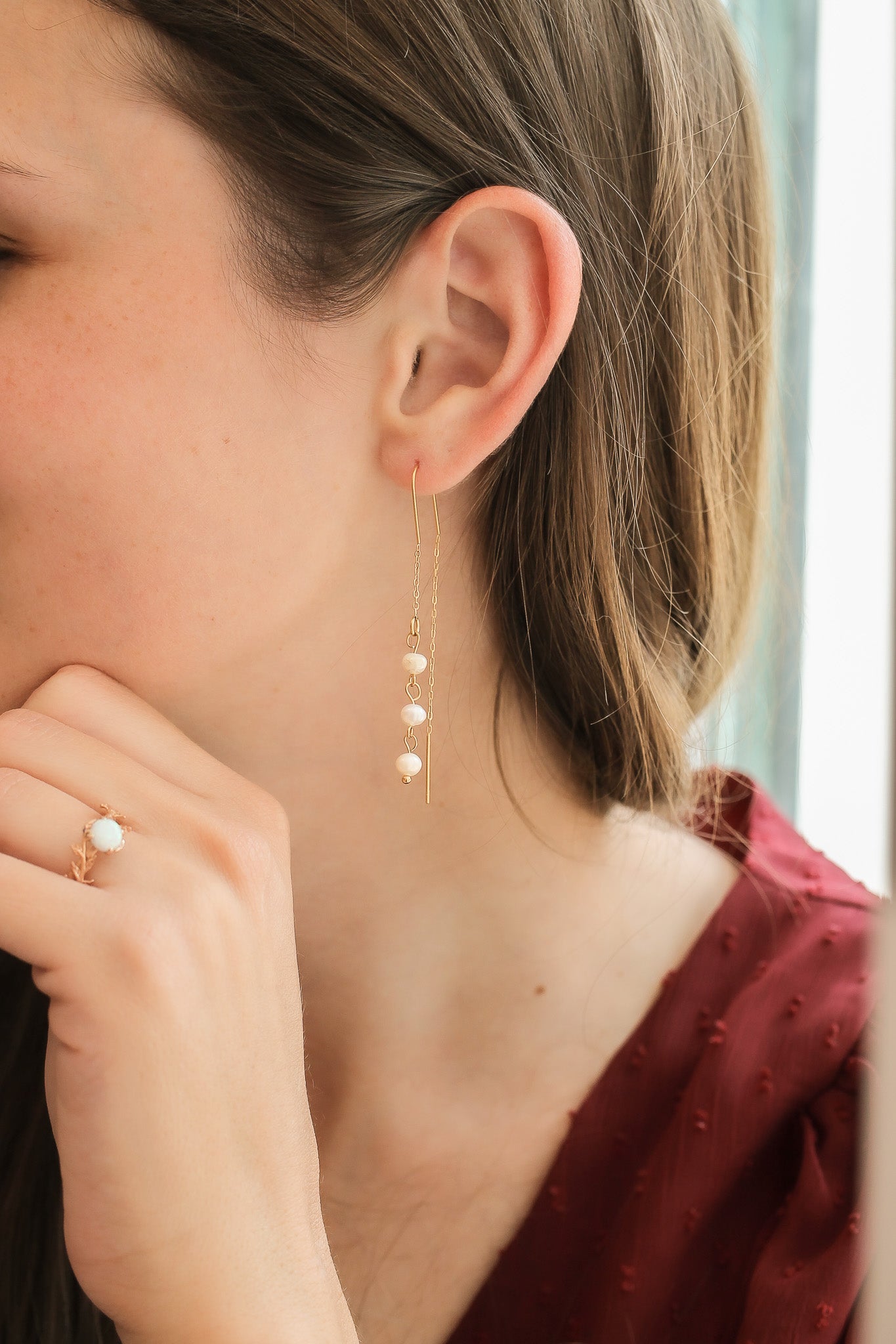 Freshwater Pearl Lightweight Threader Earrings 18k Gold Plated