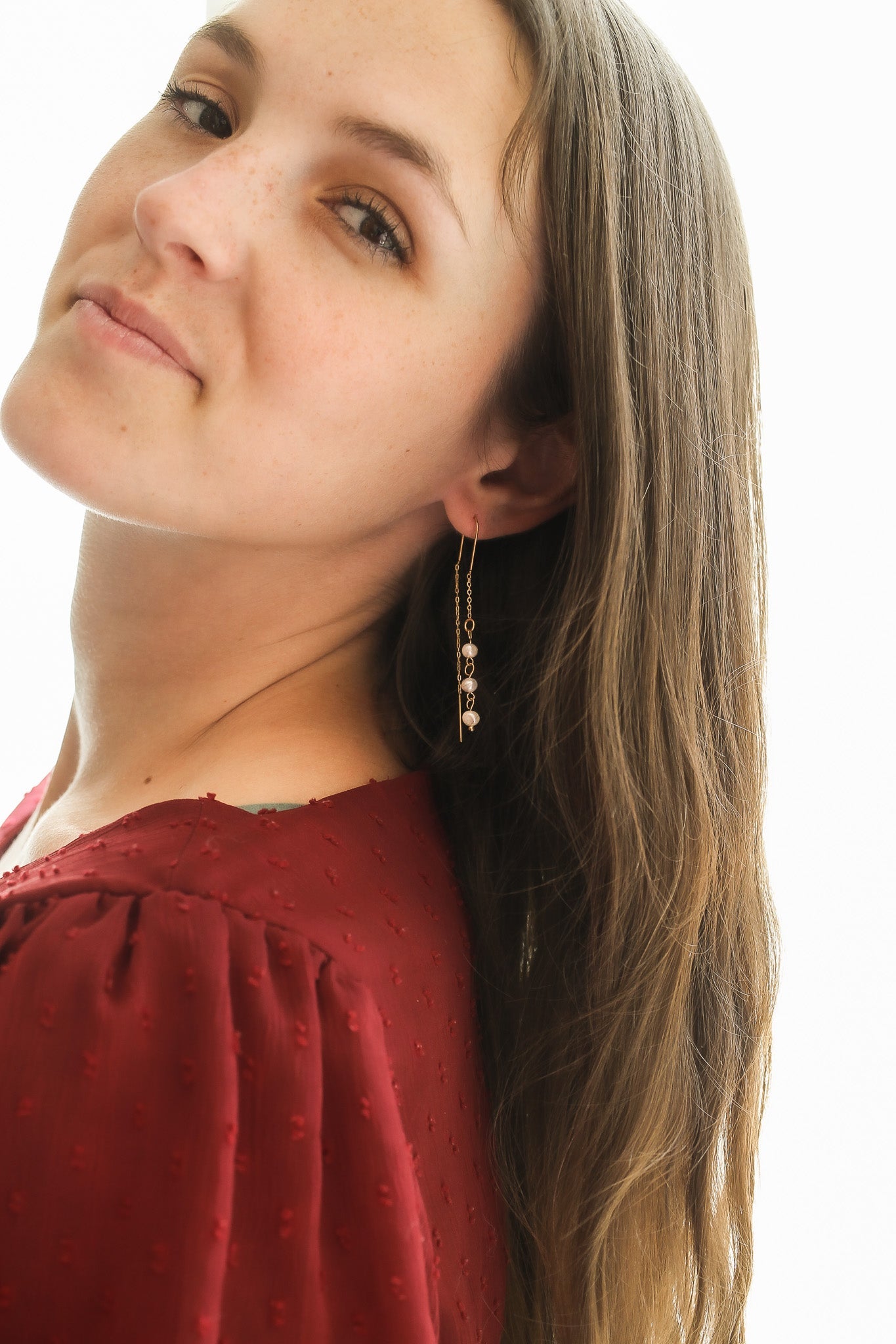 Freshwater Pearl Lightweight Threader Earrings 18k Gold Plated
