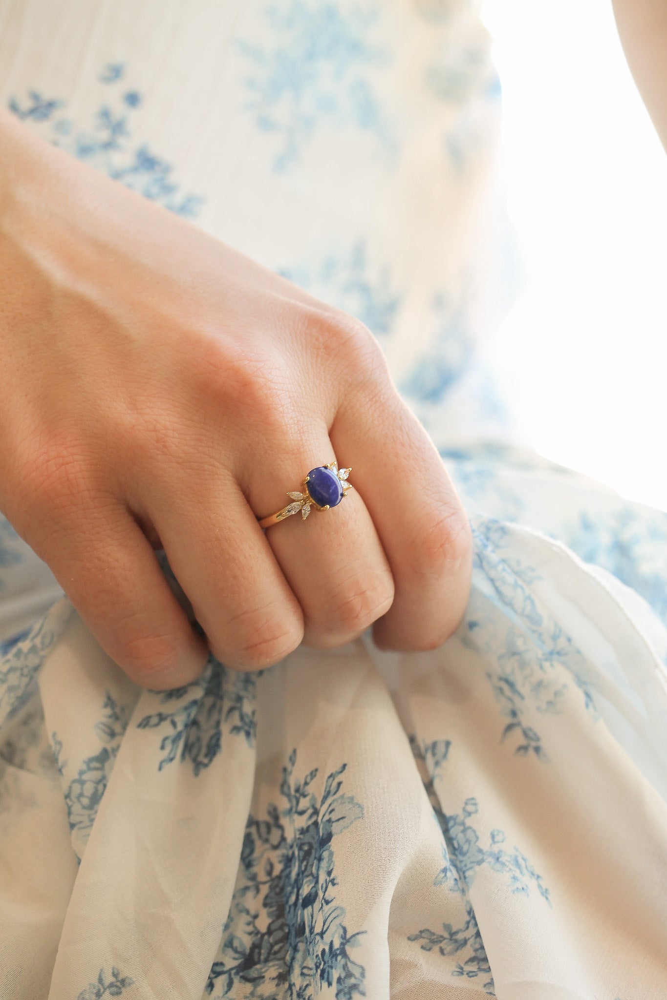 Lapis Blue Stone 18k Gold Plated Sterling Silver Ring Rose & Clay
