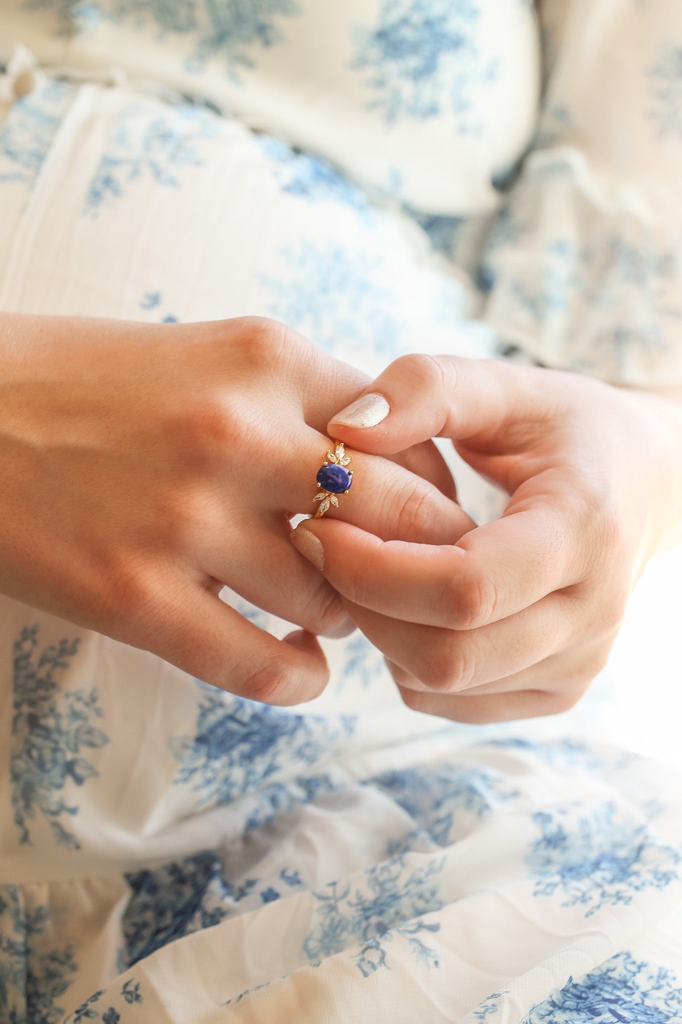 Lapis Blue Stone 18k Gold Plated Sterling Silver Ring Rose & Clay