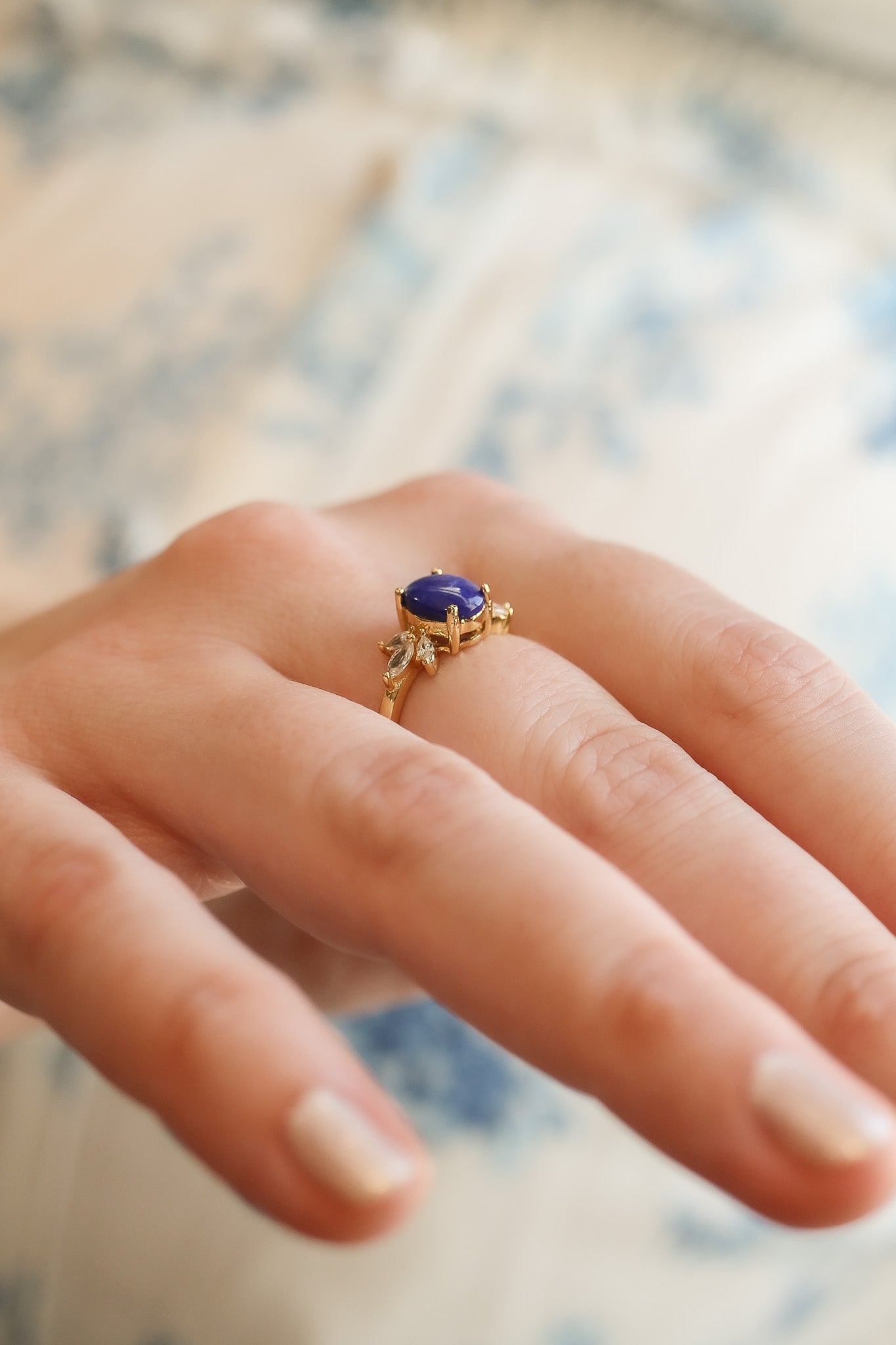 Lapis Blue Stone 18k Gold Plated Sterling Silver Ring Rose & Clay