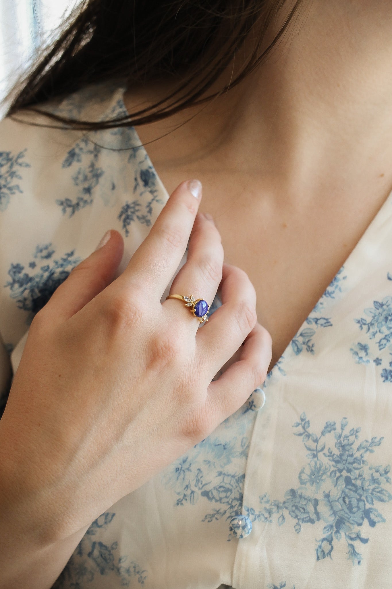 Lapis Blue Stone 18k Gold Plated Sterling Silver Ring Rose & Clay