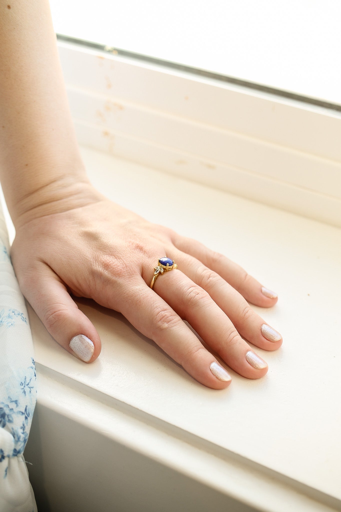 Lapis Blue Stone 18k Gold Plated Sterling Silver Ring Rose & Clay