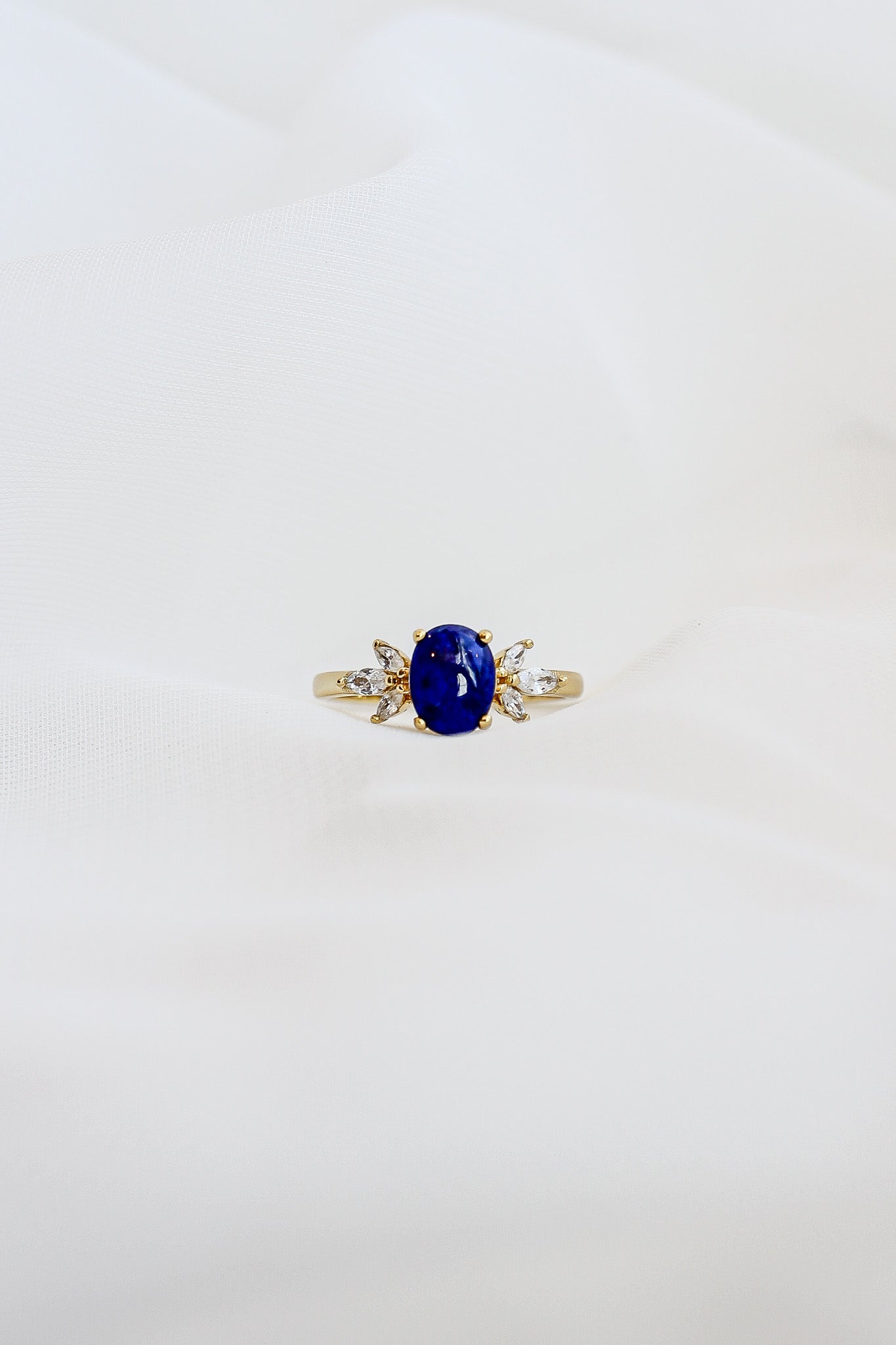 Lapis Blue Stone 18k Gold Plated Sterling Silver Ring Rose & Clay