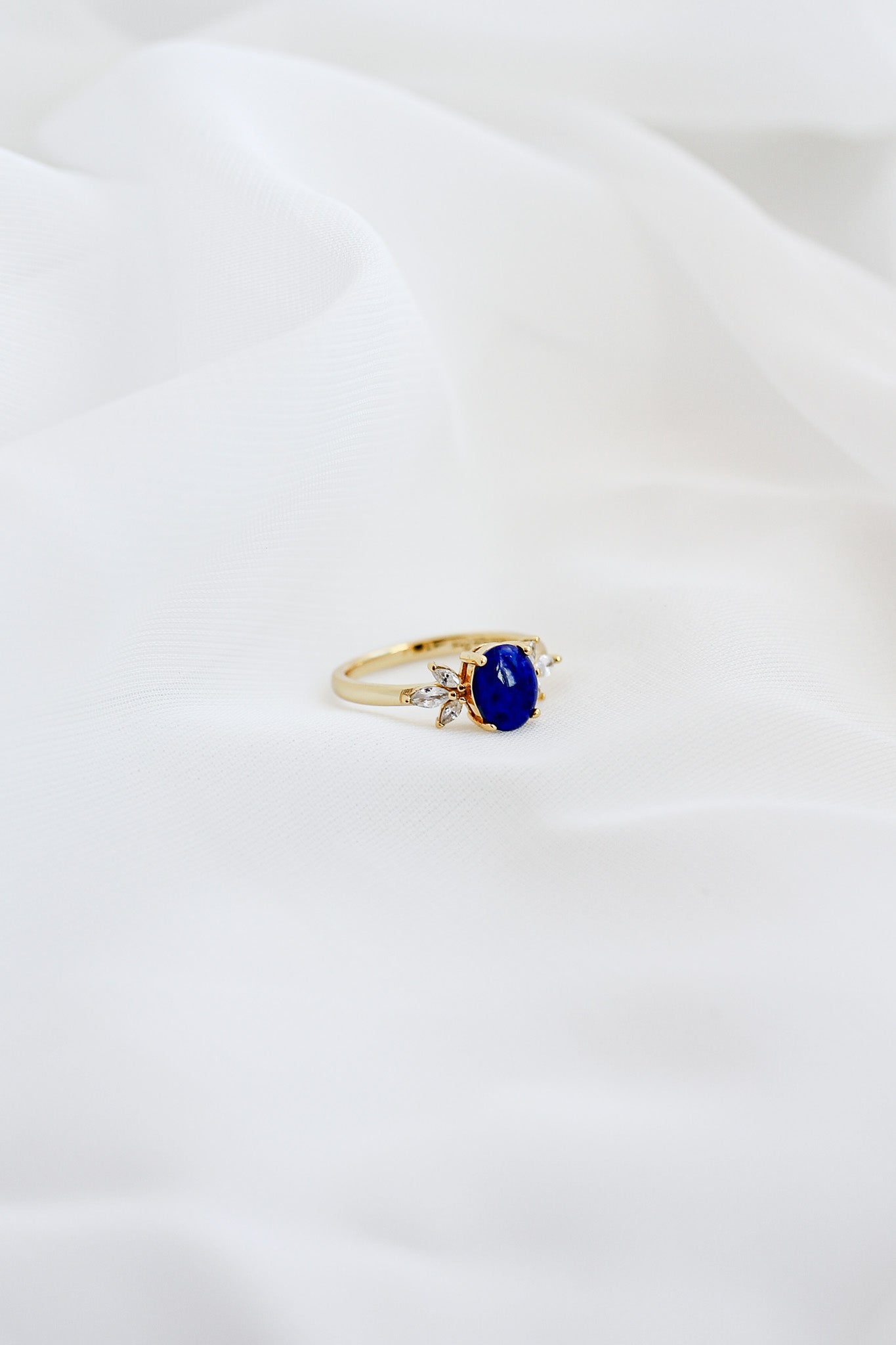 Lapis Blue Stone 18k Gold Plated Sterling Silver Ring Rose & Clay