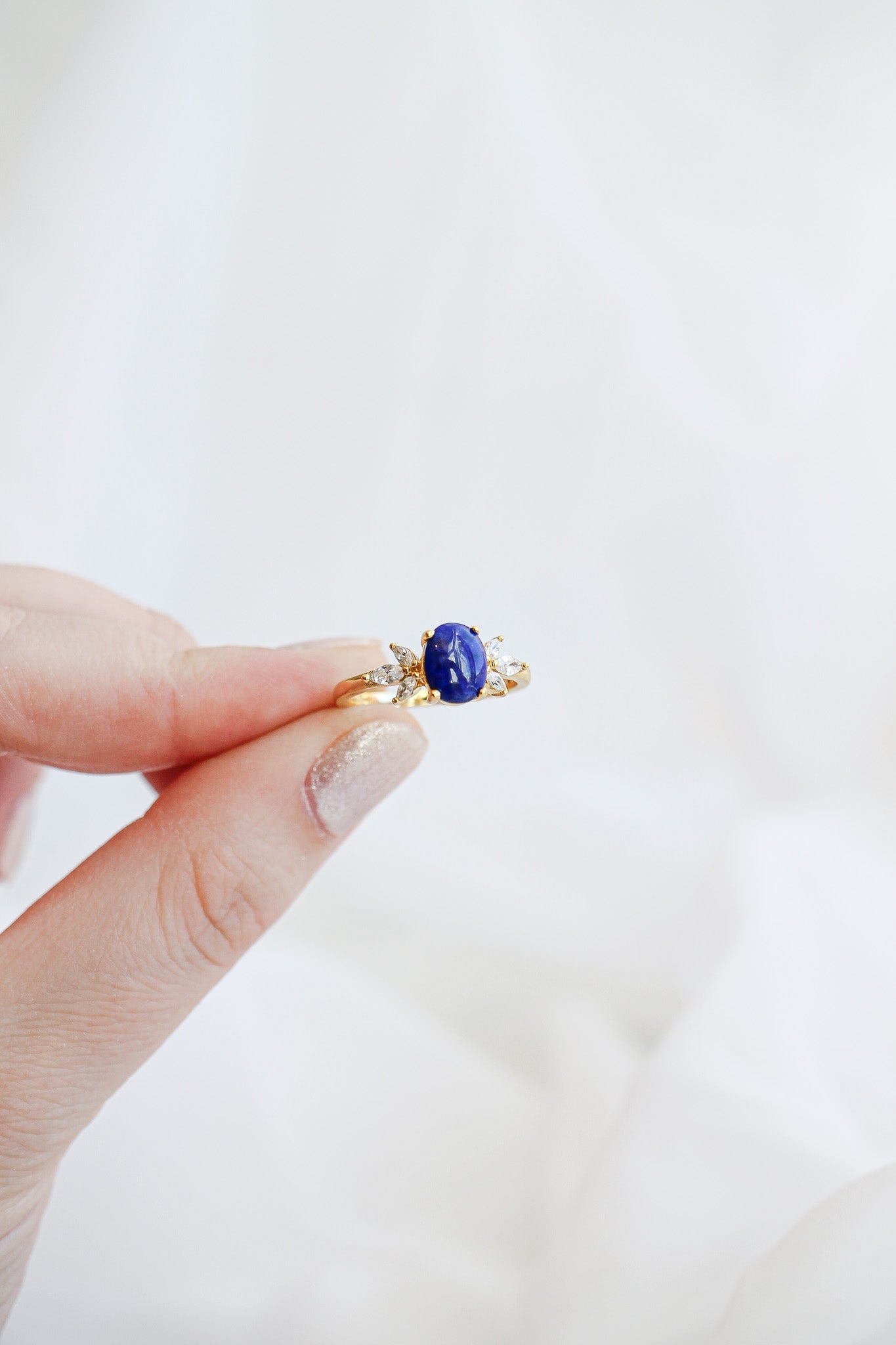 Lapis Blue Stone 18k Gold Plated Sterling Silver Ring Rose & Clay