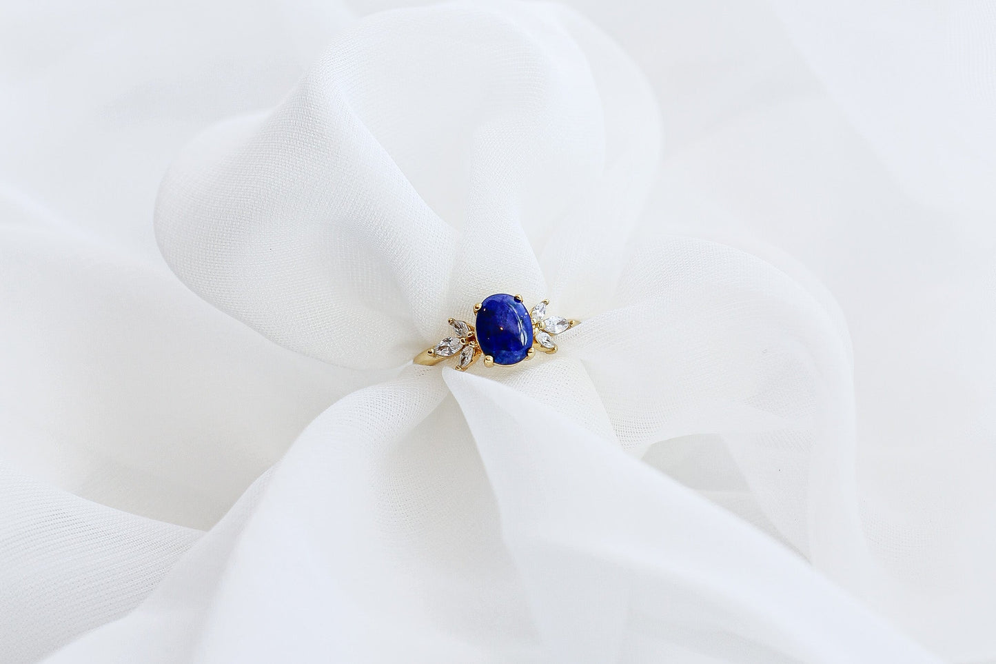 Lapis Blue Stone 18k Gold Plated Sterling Silver Ring Rose & Clay