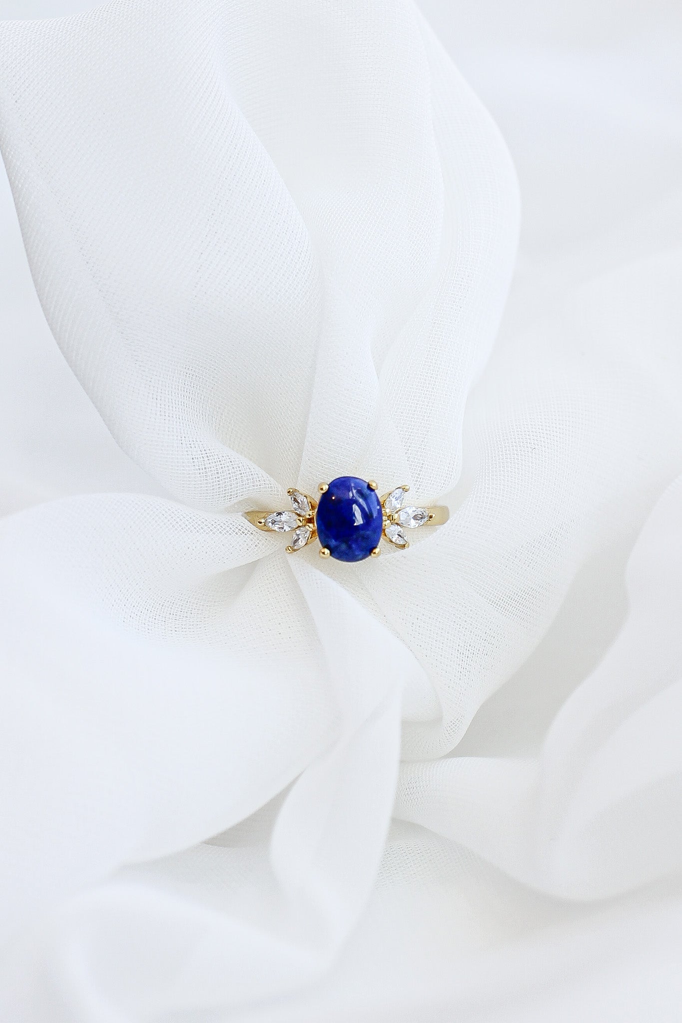 Lapis Blue Stone 18k Gold Plated Sterling Silver Ring Rose & Clay