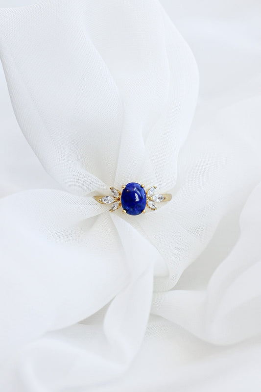 Lapis Blue Stone 18k Gold Plated Sterling Silver Ring Rose & Clay