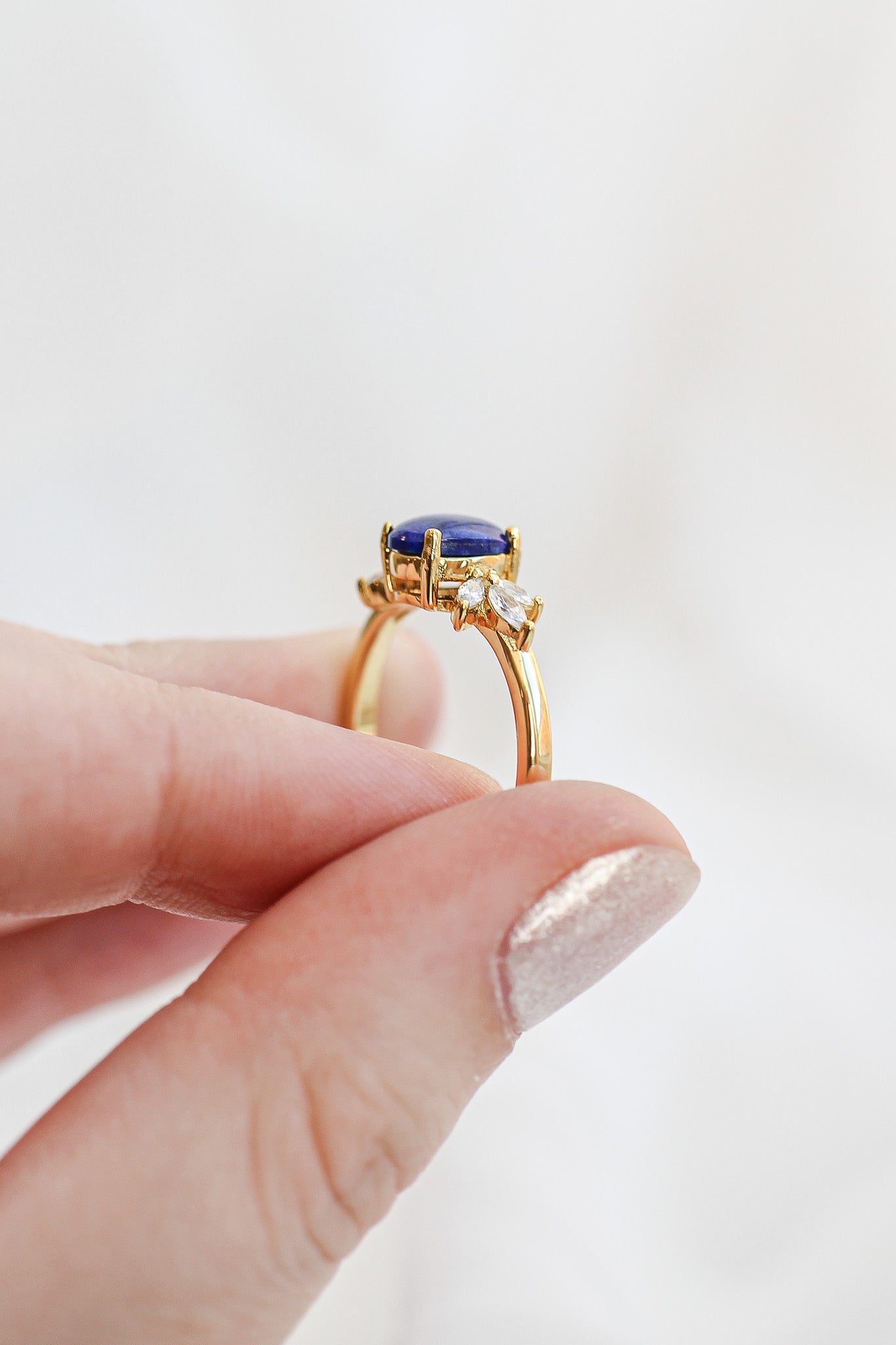 Lapis Blue Stone 18k Gold Plated Sterling Silver Ring Rose & Clay