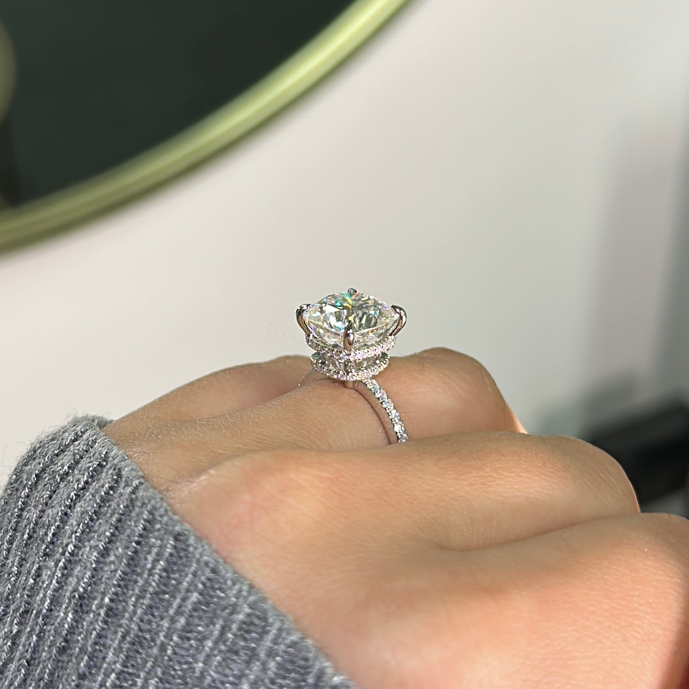 4.0ct Cushion Cut Moissanite Diamond Double Hidden Halo Engagement Ring