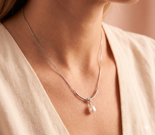 S925 Knot Pearl Pendant Necklace Elegant Sterling Silver Necklace Amtikiss Casuals