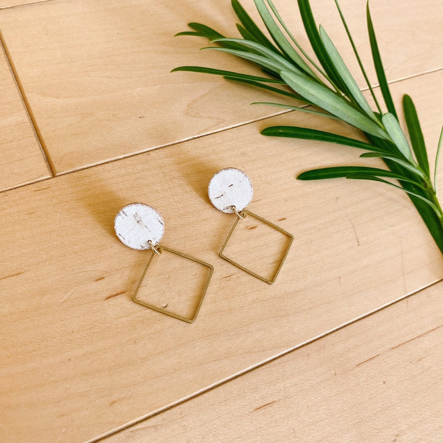 White Birch Leather Earrings Statement Earrings Sela Designs