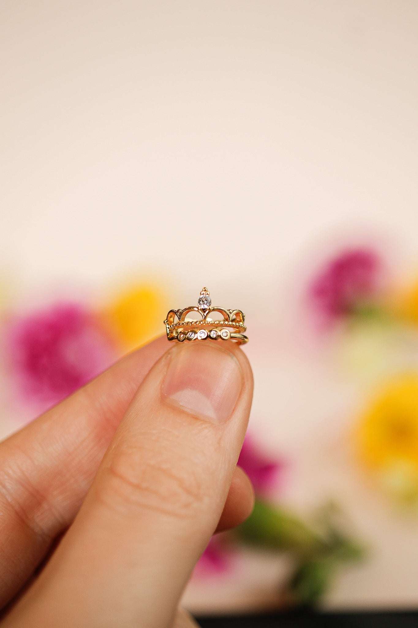 Crown-Shaped Gold-Plated Brass Coronation Cuff Earring Rose & Clay