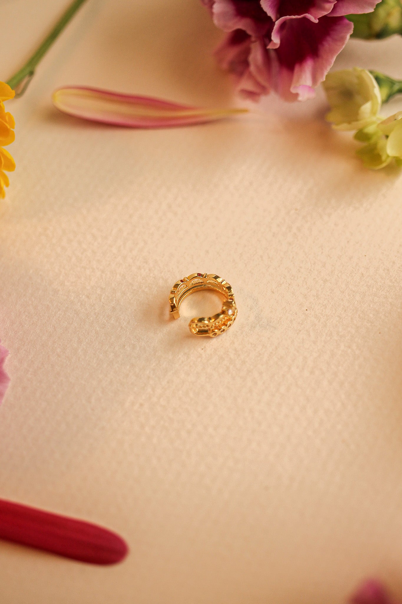 Crown-Shaped Gold-Plated Brass Coronation Cuff Earring Rose & Clay