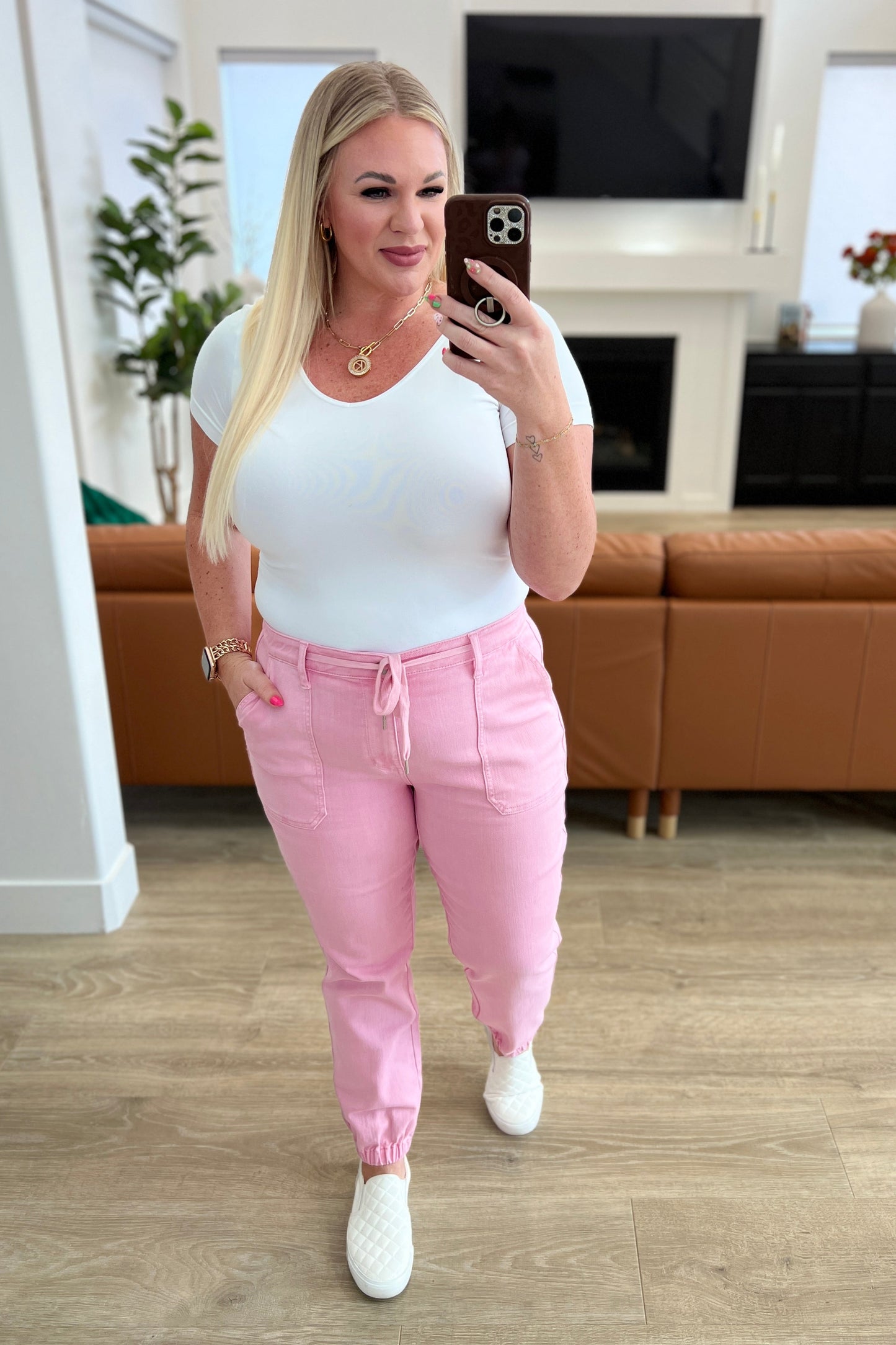 High Rise Light Pink Garment Dyed Denim Jogger Judy Blue