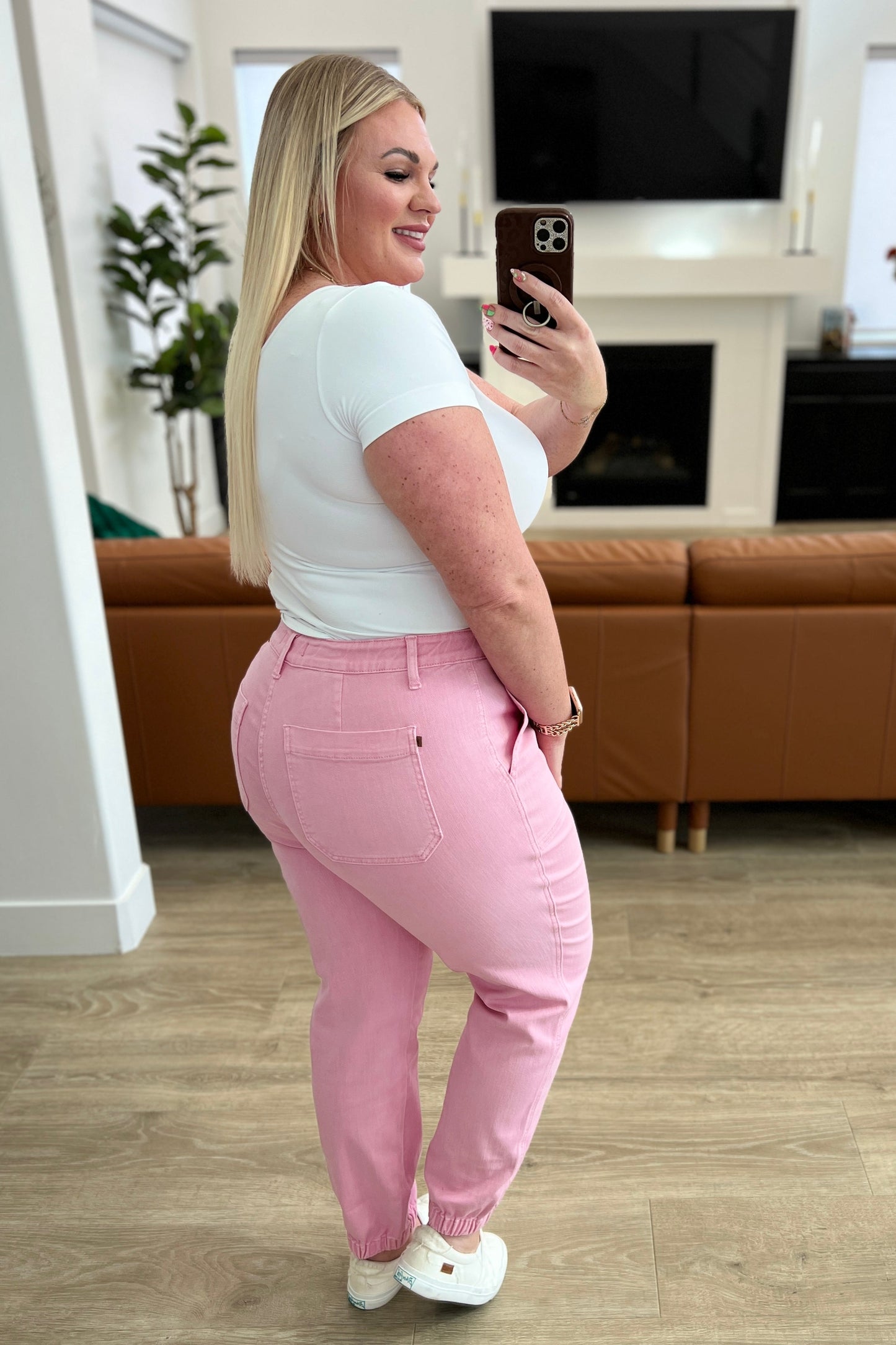 High Rise Light Pink Garment Dyed Denim Jogger Judy Blue