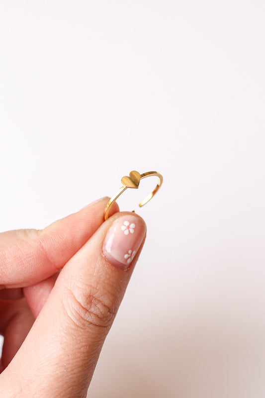 Dainty Heart Adjustable Ring 18k Gold Plated Stainless Steel