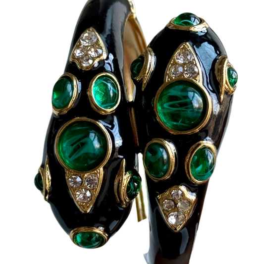 Black Double Headed Snake Bracelet Glossy Enamel Jewelry