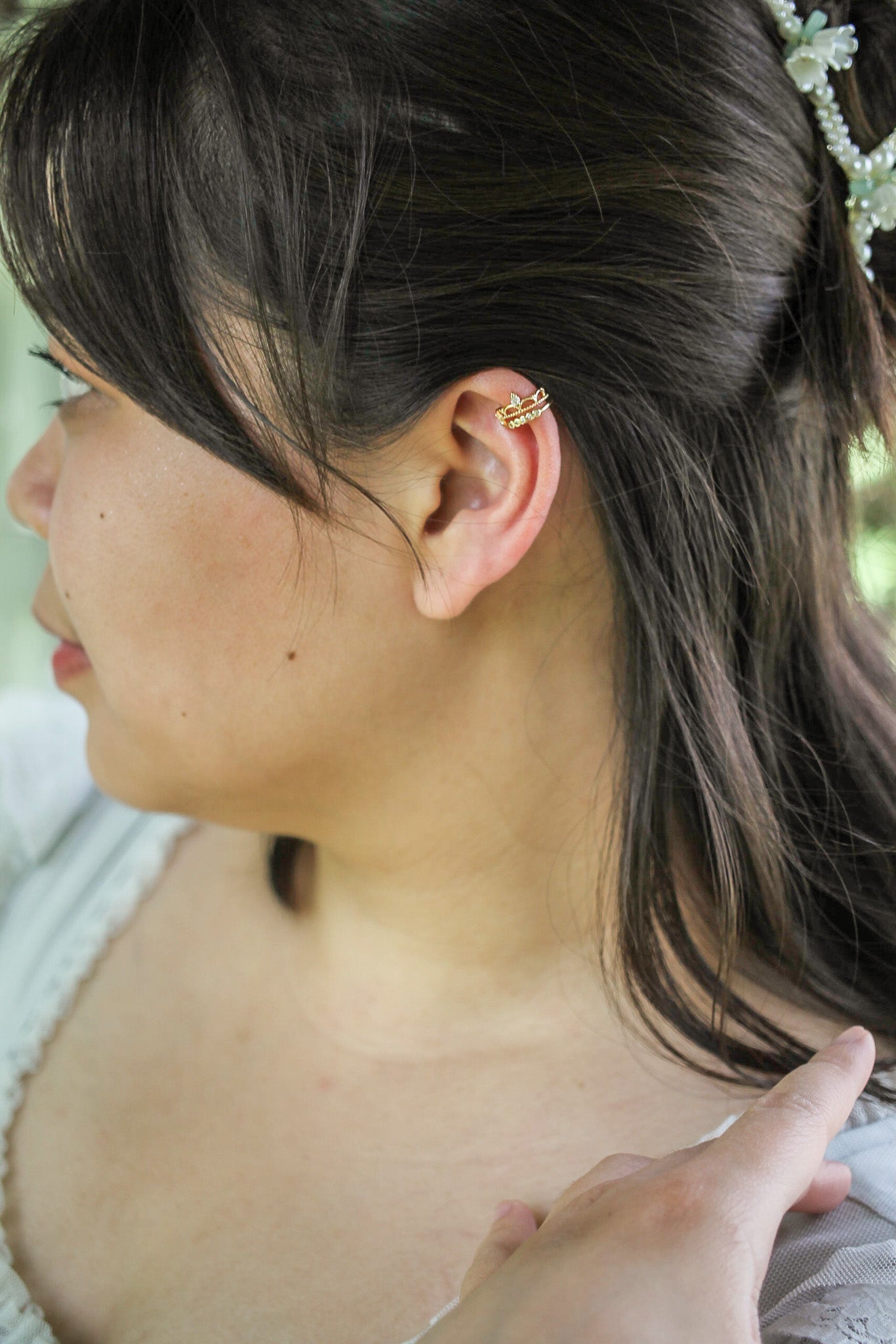 Crown-Shaped Gold-Plated Brass Coronation Cuff Earring Rose & Clay